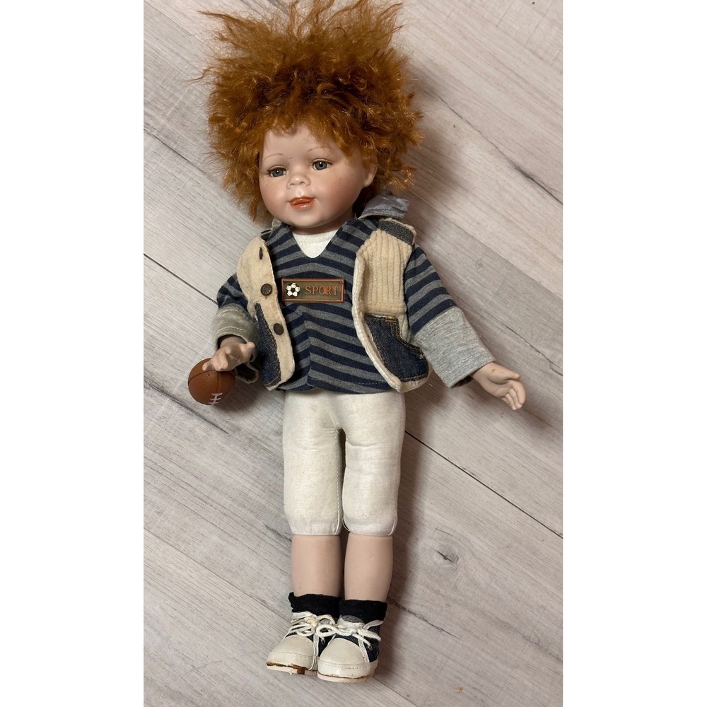 Duck House Heirloom Porcelain Doll Red Hair Boy Football Athlete Sporty Vintage